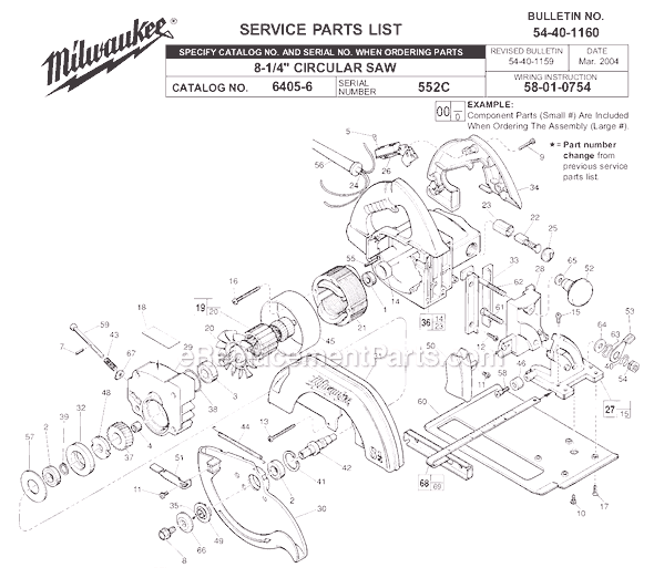 Page A Diagram and Parts List for 6405-6 552C Milwaukee Circular Saw