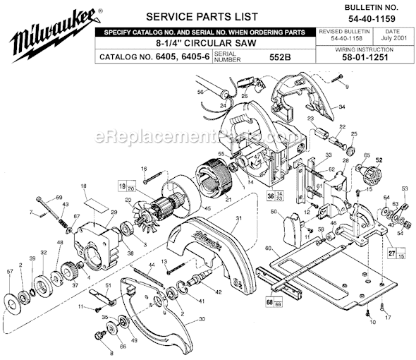 Page A Diagram and Parts List for 6405 SER 552B Milwaukee Circular Saw