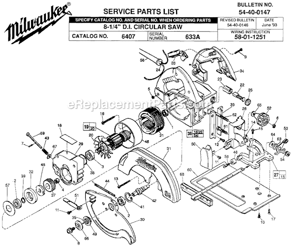 Page A Diagram and Parts List for 6407 SER 633A Milwaukee Circular Saw