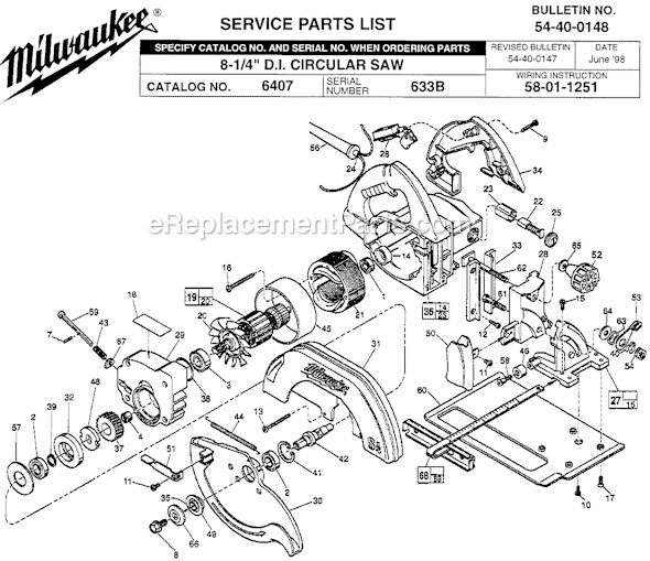 Page A Diagram and Parts List for 6407 SER 633B Milwaukee Circular Saw
