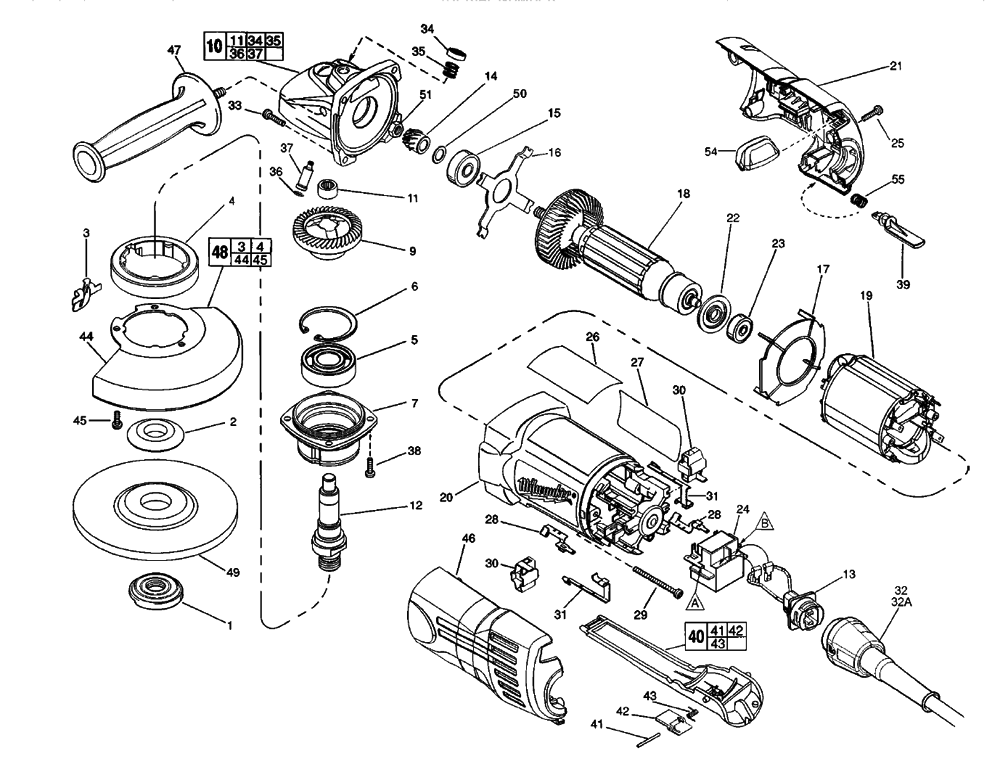 Fig-0 Diagram and Parts List for 6155-50 949B Milwaukee Angle Grinder
