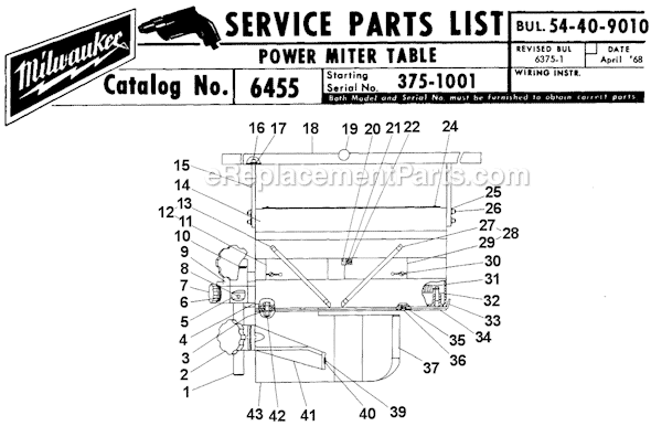 Page A Diagram and Parts List for 6455 SER 375-1001 Milwaukee Miter Saw