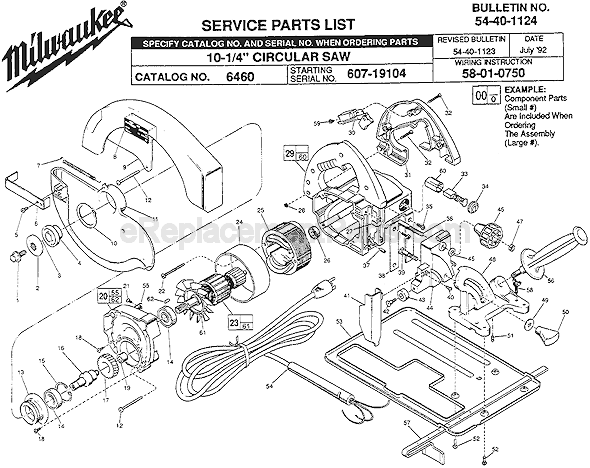 Page A Diagram and Parts List for 6460 SER 607-19104 Milwaukee Circular Saw