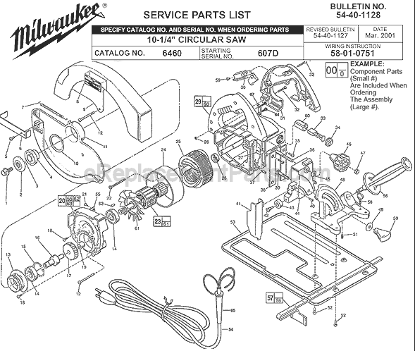 Page A Diagram and Parts List for 6460 SER 607D Milwaukee Circular Saw
