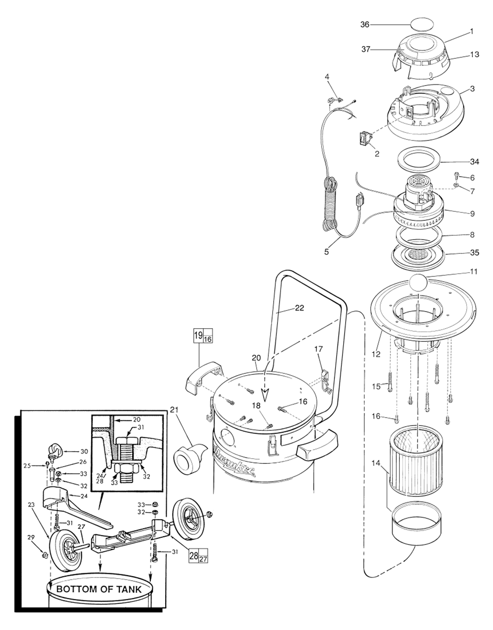 Fig-0 Diagram and Parts List for 8955 SERIES-9 Milwaukee Leaf Blower / Vacuum