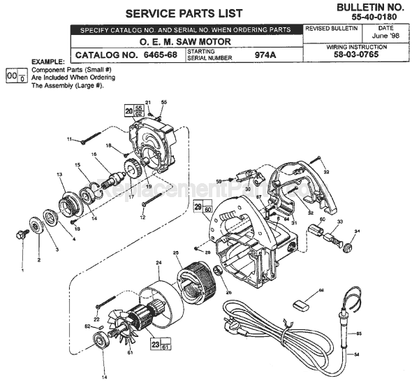 Page A Diagram and Parts List for 6465-68 SER 974A Milwaukee Circular Saw