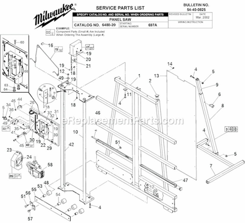 Page A Diagram and Parts List for 6480-20 SER 697A Milwaukee Table Saw