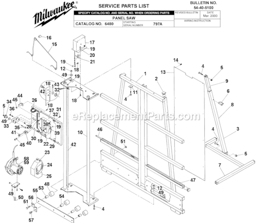 Page A Diagram and Parts List for 6480 SER 797A Milwaukee Table Saw