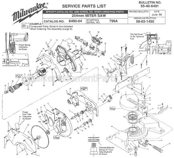 Page A Diagram and Parts List for 6490-04 SER 799A Milwaukee Miter Saw
