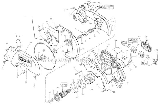 Page A Diagram and Parts List for 6494 840B Milwaukee Miter Saw