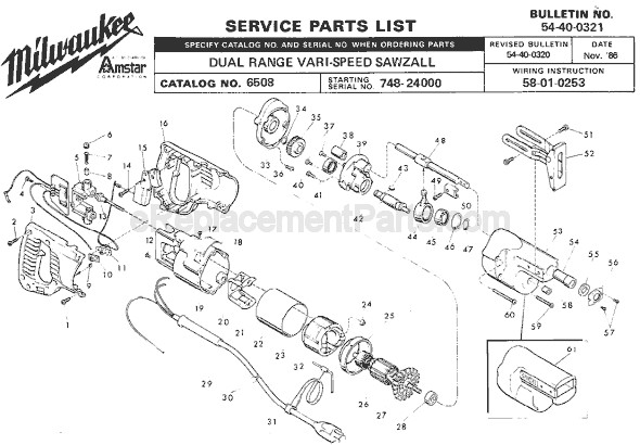 Page A Diagram and Parts List for 6508 SER 748-24000 Milwaukee Reciprocating Saw