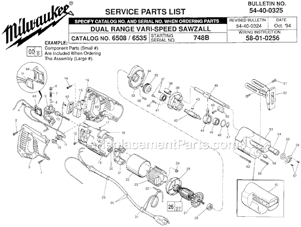 Page A Diagram and Parts List for 6508 SER 748B Milwaukee Reciprocating Saw