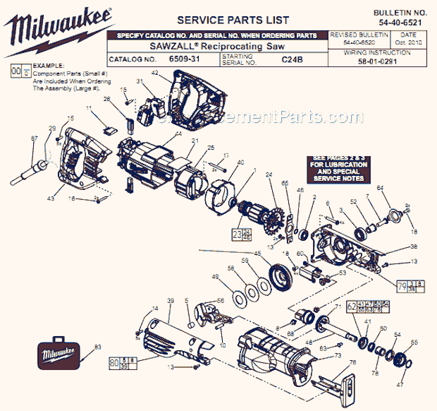 Page A Diagram and Parts List for 6509-31 C24B Milwaukee Reciprocating Saw