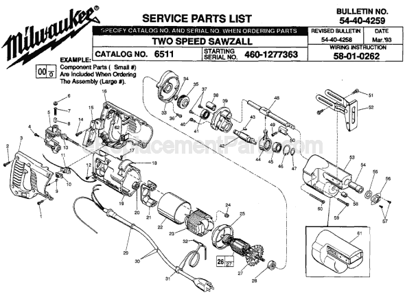 Page A Diagram and Parts List for 6511 SER 460-1277363 Milwaukee Reciprocating Saw