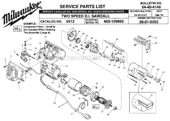 Page A Diagram and Parts List for 6512 SER 483-159892 Milwaukee Reciprocating Saw