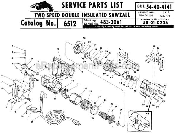 Page A Diagram and Parts List for 6512 SER 483-3061 Milwaukee Reciprocating Saw