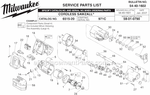 Page A Diagram and Parts List for 6515-20 SER 971C Milwaukee Reciprocating Saw