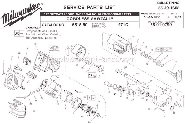 Page A Diagram and Parts List for 6515-50 SER 971C Milwaukee Reciprocating Saw