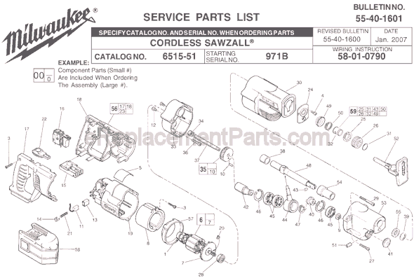 Page A Diagram and Parts List for 6515-51 SER 971B Milwaukee Reciprocating Saw