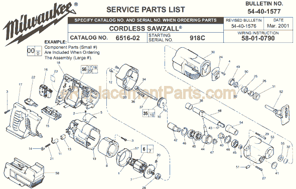 Page A Diagram and Parts List for 6516-02 SER 918C Milwaukee Reciprocating Saw