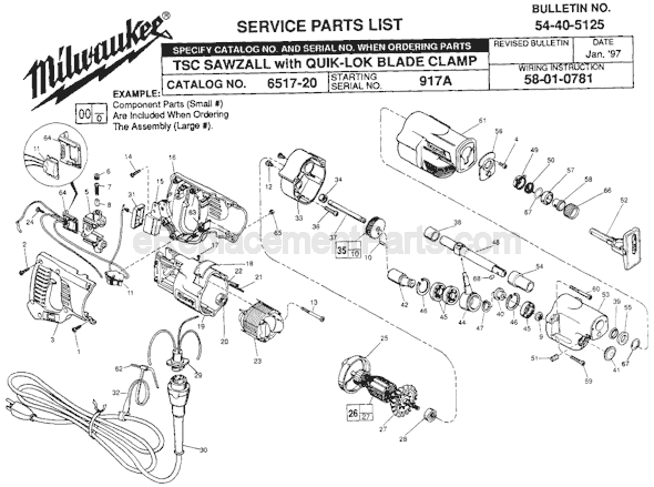 Page A Diagram and Parts List for 6517-20 SER 917A Milwaukee Reciprocating Saw