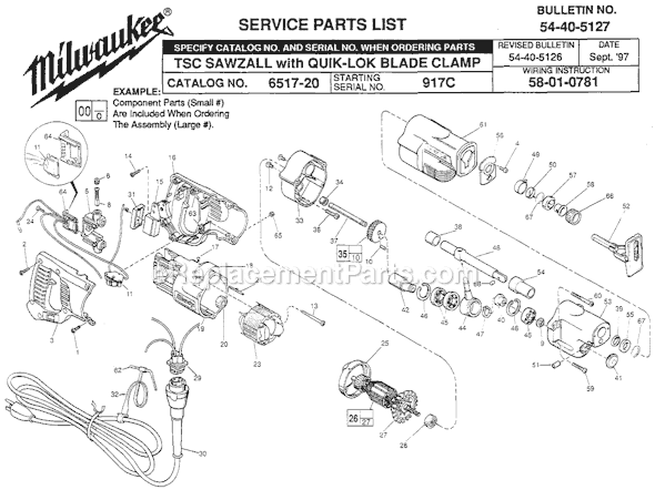 Page A Diagram and Parts List for 6517-20 SER 917C Milwaukee Reciprocating Saw