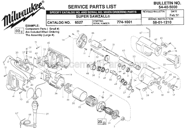Page A Diagram and Parts List for 6527 SER 774-1001 Milwaukee Reciprocating Saw