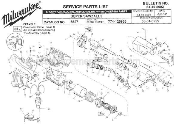 Page A Diagram and Parts List for 6527 SER 774-126966 Milwaukee Reciprocating Saw