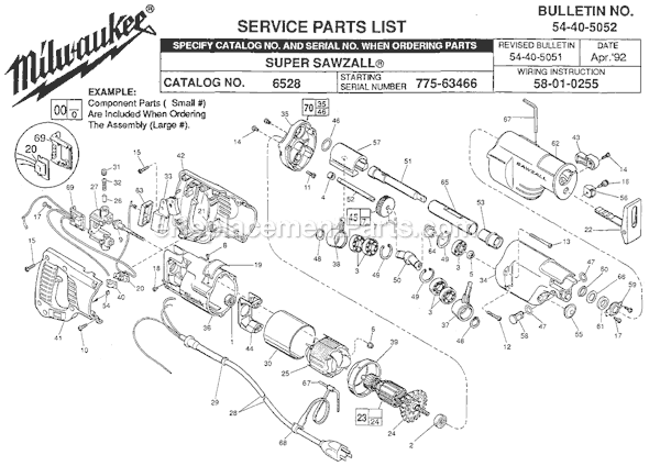 Page A Diagram and Parts List for 6528 SER 775-63466 Milwaukee Reciprocating Saw