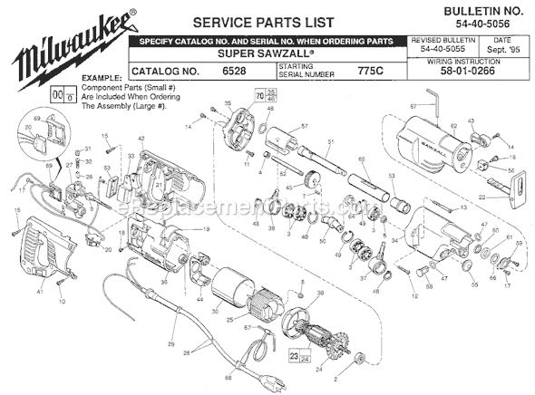 Page A Diagram and Parts List for 6528 SER 775C Milwaukee Reciprocating Saw