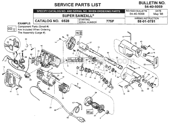 Page A Diagram and Parts List for 6528 SER 775F Milwaukee Reciprocating Saw