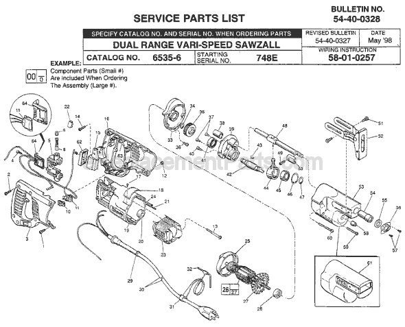 Page A Diagram and Parts List for 6535-6 SER 748E Milwaukee Reciprocating Saw