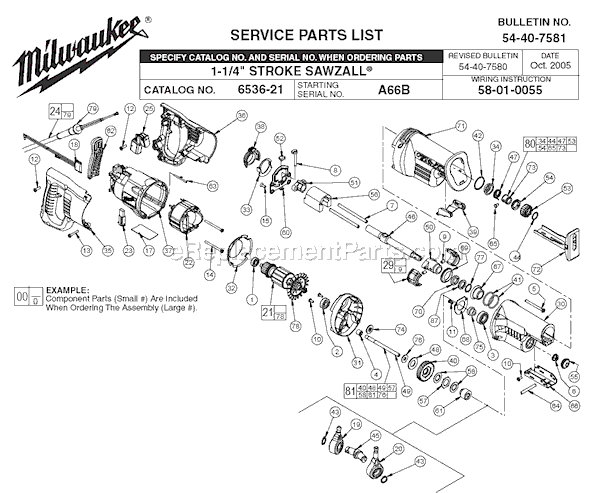 Page A Diagram and Parts List for 6536-21 SER A66B Milwaukee Reciprocating Saw