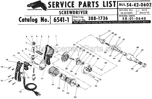 Page A Diagram and Parts List for 6541-1 SER 388-1736 Milwaukee Electric Drill