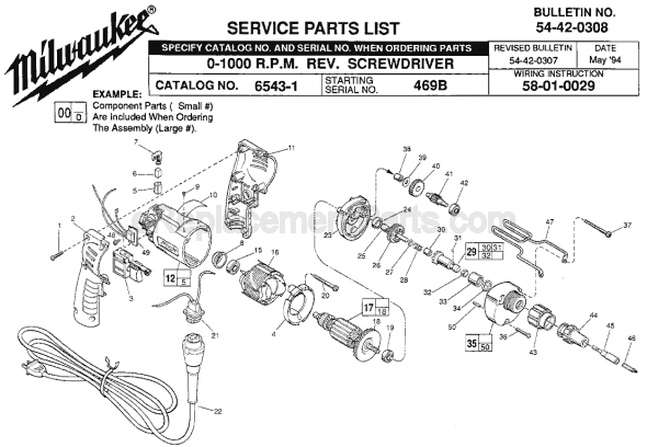Page A Diagram and Parts List for 6543-1 SER 469B Milwaukee Electric Drill