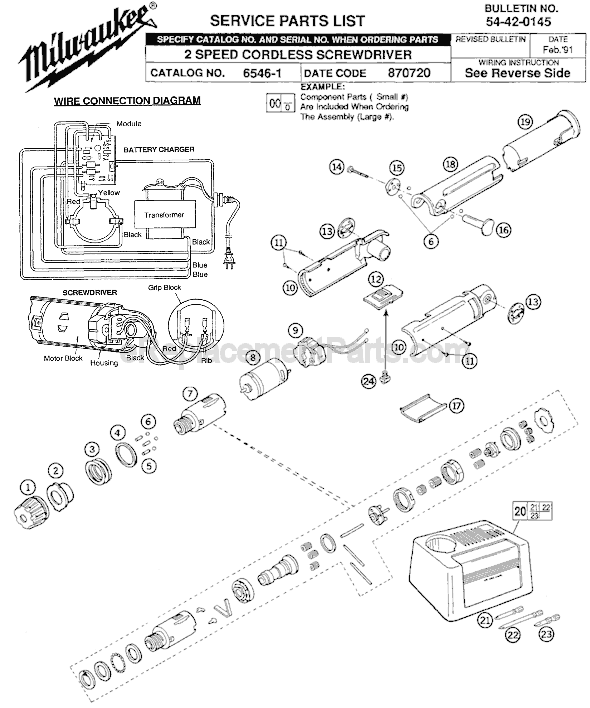 Page A Diagram and Parts List for 6546-1 SER 870720 Milwaukee Electric Drill