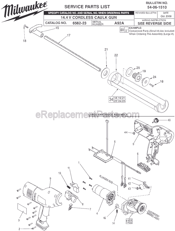 Page A Diagram and Parts List for 6562-23 SER A92A Milwaukee Caulking Gun