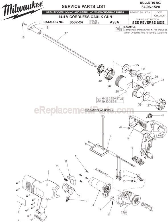 Page A Diagram and Parts List for 6562-24 SER A93A Milwaukee Caulking Gun