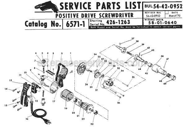 Page A Diagram and Parts List for 6571-1 SER 426-1263 Milwaukee Electric Drill