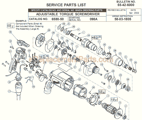 Page A Diagram and Parts List for 6580-50 SER 098A Milwaukee Electric Drill