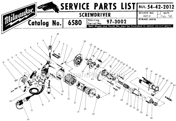 Page A Diagram and Parts List for 6580 SER 97-3002 Milwaukee Electric Drill