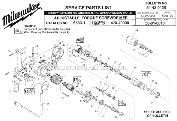 Page A Diagram and Parts List for 6583-1 SER 470-49000 Milwaukee Electric Drill