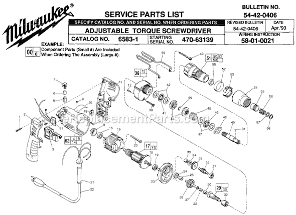 Page A Diagram and Parts List for 6583-1 SER 470-63139 Milwaukee Electric Drill