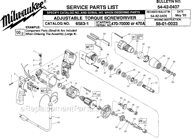 Page A Diagram and Parts List for 6583-1 SER 470-70000 Milwaukee Electric Drill
