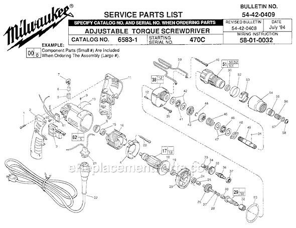 Page A Diagram and Parts List for 6583-1 SER 470C Milwaukee Electric Drill