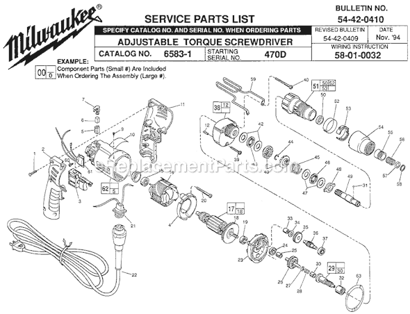 Page A Diagram and Parts List for 6583-1 SER 470D Milwaukee Electric Drill