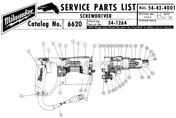 Page A Diagram and Parts List for 6620 SER 34-1264 Milwaukee Electric Drill