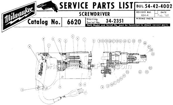 Page A Diagram and Parts List for 6620 SER 34-2351 Milwaukee Electric Drill