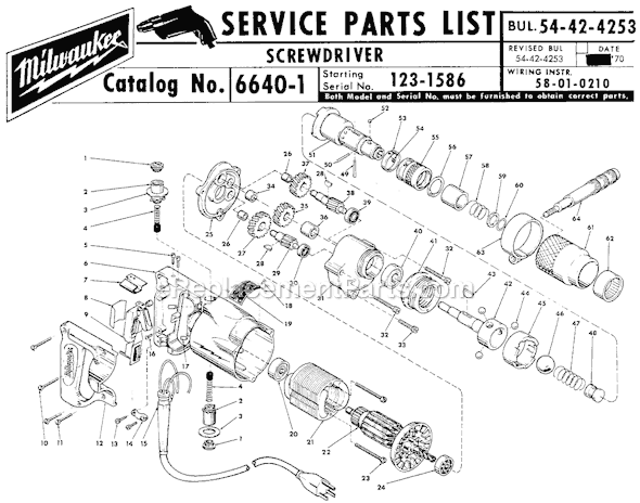 Page A Diagram and Parts List for 6640-1 SER 123-1586 Milwaukee Electric Drill