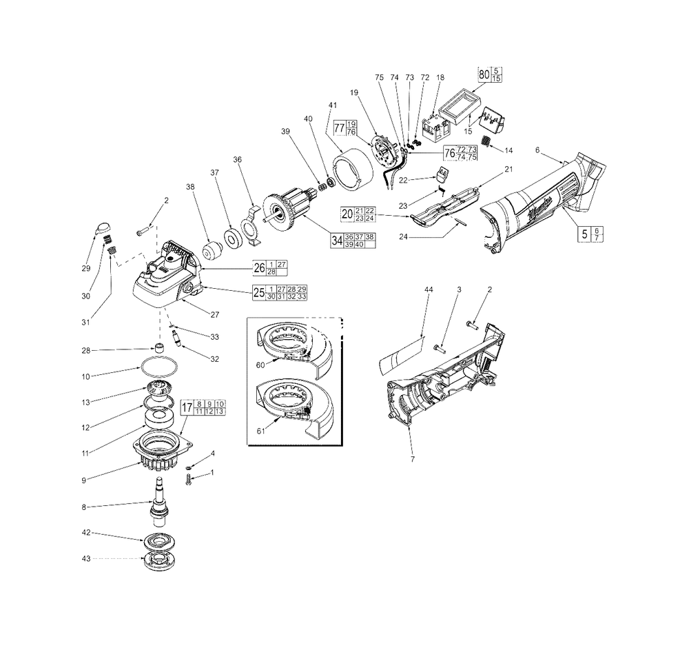 Cordless 18 Volt 4-1/2-Inch Cut-Off/Grinder Diagram and Parts List for 2680-22 B96D Milwaukee Sander Grinder
